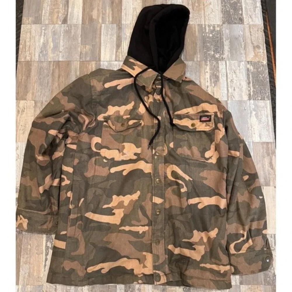 Vintage Dickies Jacket Hoodie Mens M Insulated Quilted Snap Button Camo